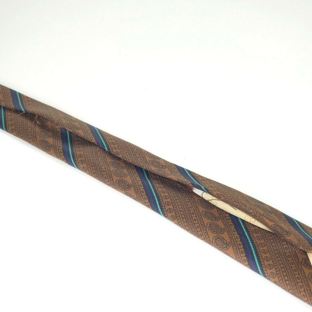 Gucci Necktie Brown Blue Business Stripe Paisley - Picture 5 of 5